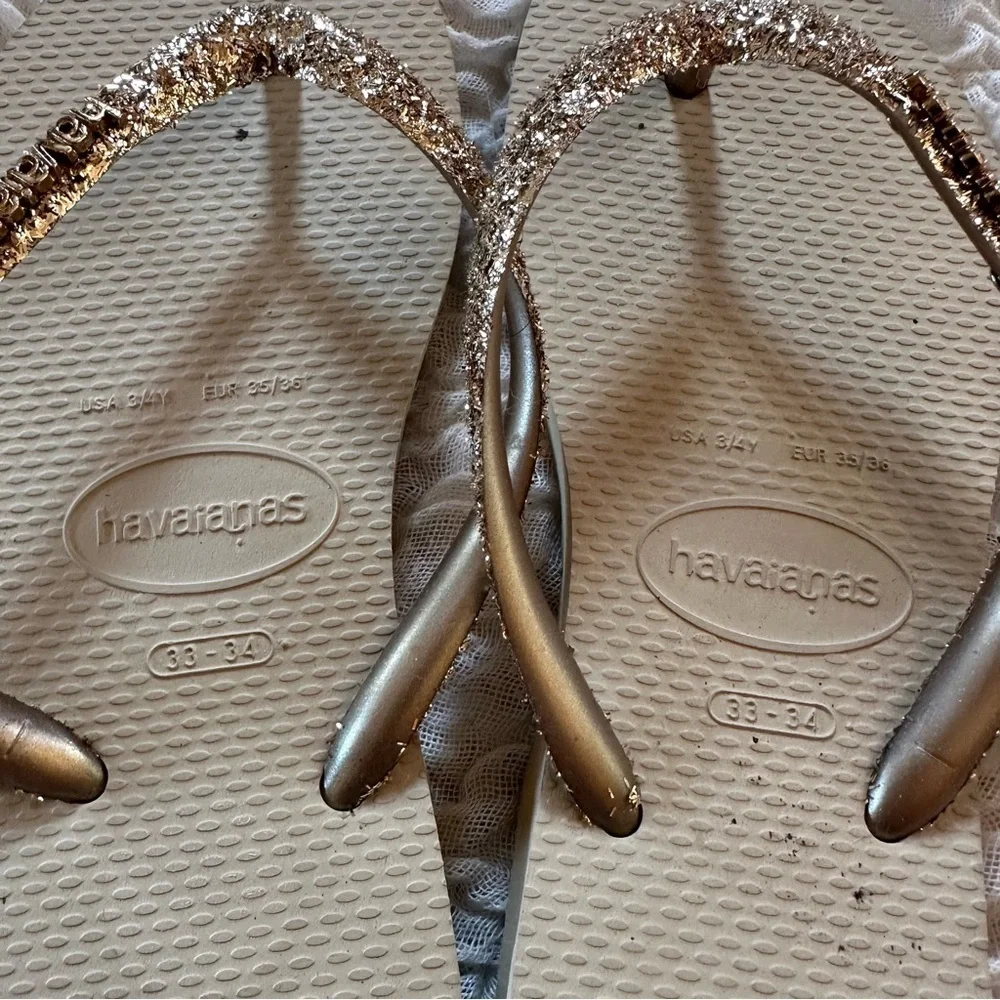 Havaianas Slim Glitter Flip Flops Gold Youth 3/4 EU 35 36